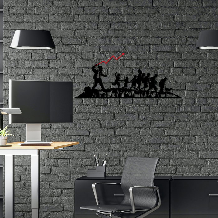 Wallity Banksy - 4 Escultura de pared de metal negro y rojo